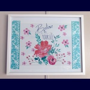 Teal and flowers wall art lot